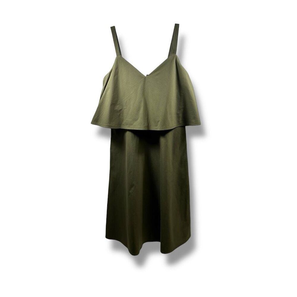 Lafayette 148 NWOT Tiered Overlay Dill Olive Green Riri Popover Flare Dress Size